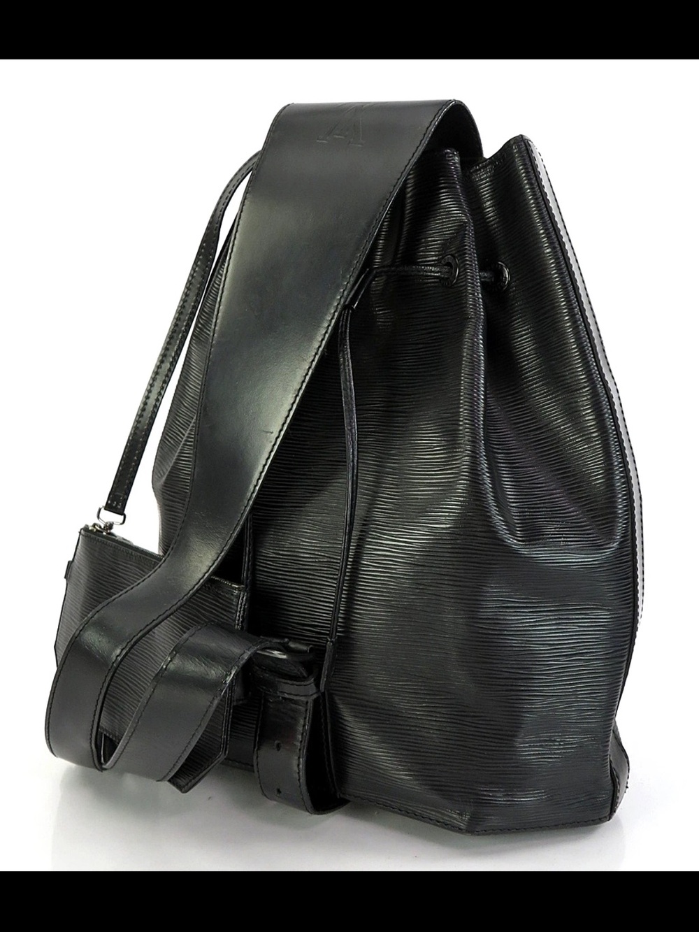 Louis Vuitton Black Leather Drawstring Backpack with Wide Strap